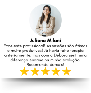 Excelente profissional! As sessões são ótimas e muito produtivas! Já havia feito terapia anteriormente, mas com a Débora senti uma diferença enorme na minha evolução. Recomendo demais! (7)